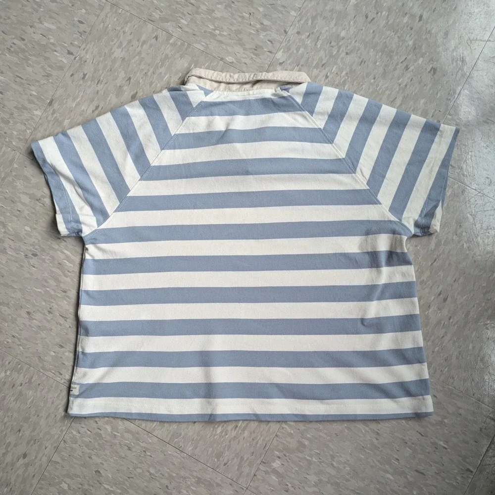 Toad&Co Womens Blue White Striped Organic Cotton Rugby Polo Shirt Medium - Picture 2 of 6